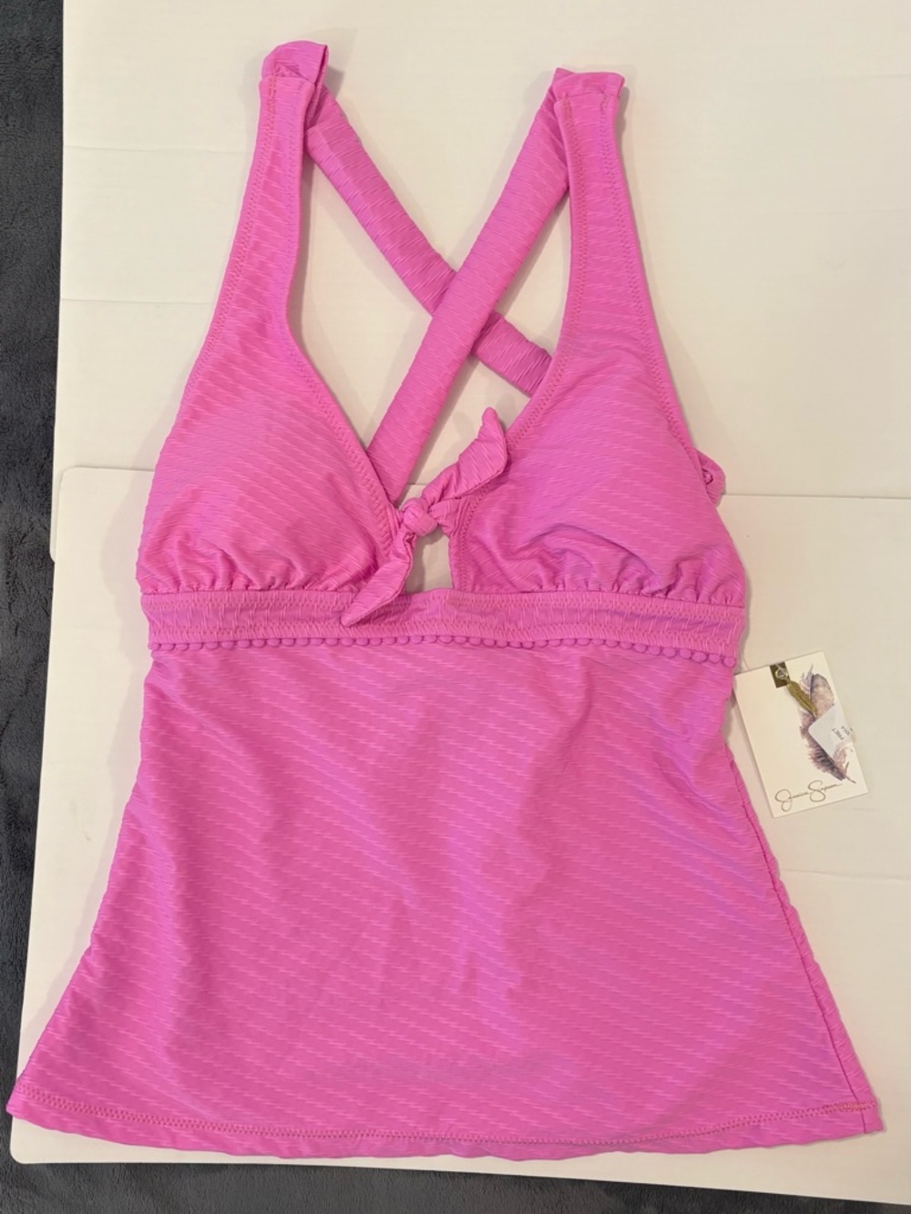 Jessica Simpson Pink Pique Strappy Back Tankini Swim‎ Top Women Size S Pink Y2k